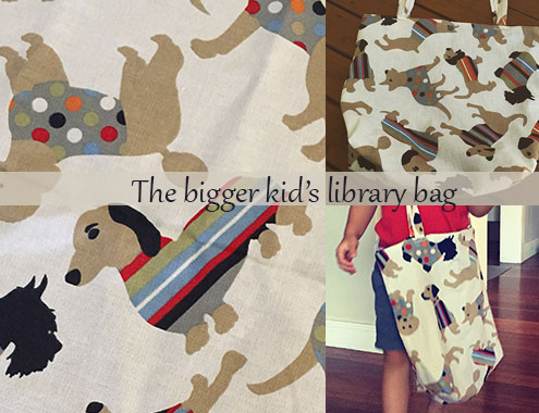 Collage of handmade library bag